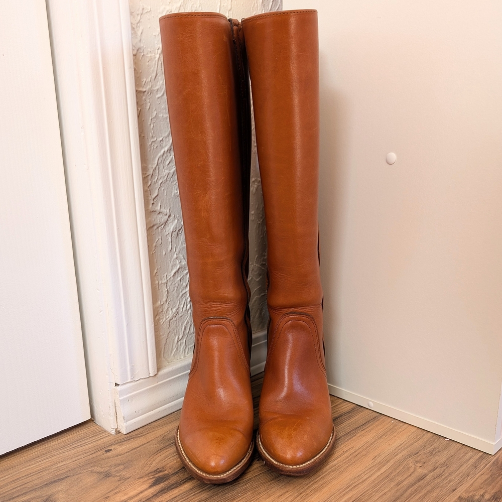 Frye Vintage 1970s Women's Cognac Brown Leather Boots - Picture 8 of 8
